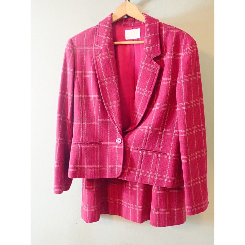 Pendleton 100% Wool Blazer And Skirt Set Size 12 Red Plaid Work Office Vintage